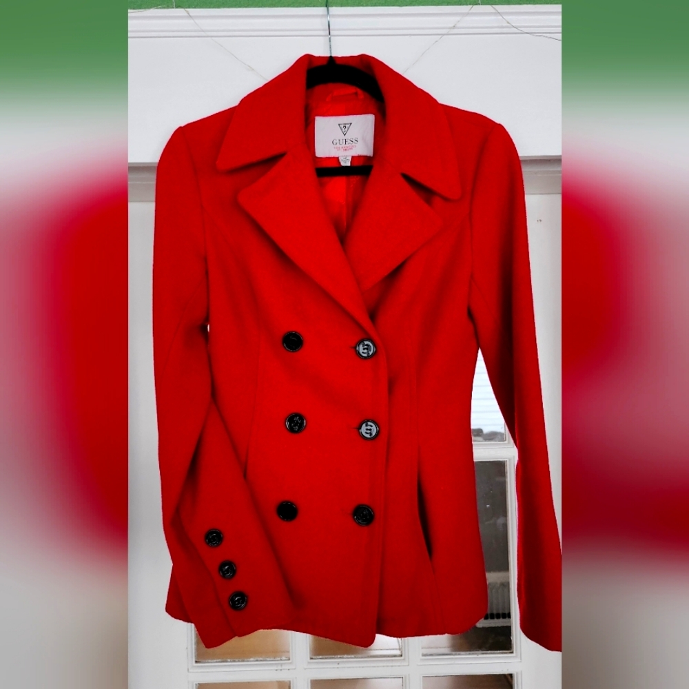 Guess Scarlet Pea Coat with Black Buttons